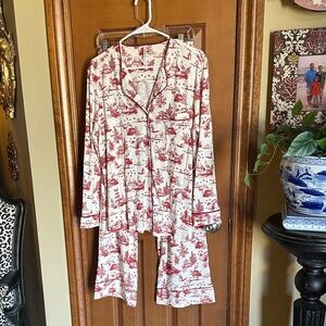 NWT Soma Cool Nights Red and White Chinoiserie Print Pajama Set, size Large
